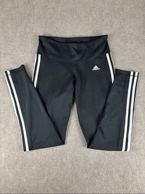 adidas Climalite Women's Stretch Black Leggings with White Three-Stripes Size M